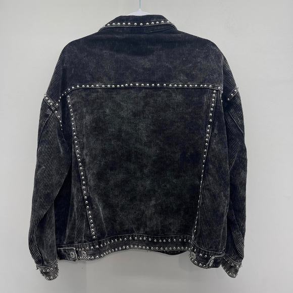 POL Black Corduroy Silver Studded Oversized Button Up Jacket - Picture 2 of 7
